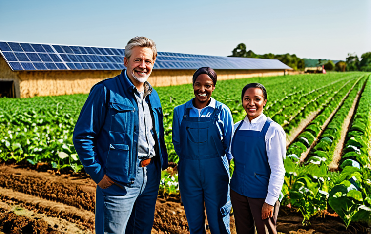 **

"A group of diverse people working together on a sustainable farm, solar panels in the background, fully clothed, appropriate attire, safe for work, perfect anatomy, natural proportions, professional photography, vibrant colors, demonstrating ethical investment, family-friendly, modest clothing."

**